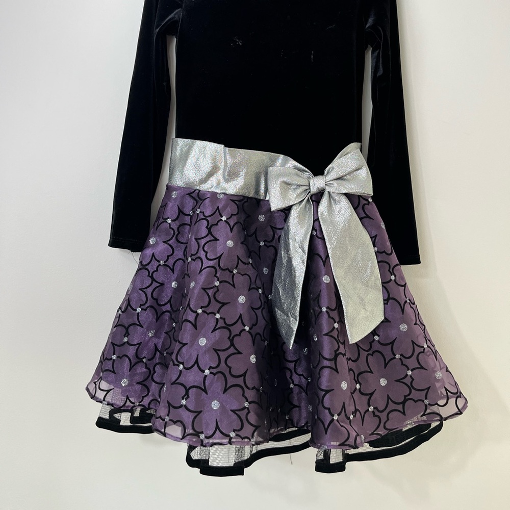 Bonnie Jean Girls Size 10 Black Velvet Purple Sparkle Tutu Party Dress - Picture 5 of 8